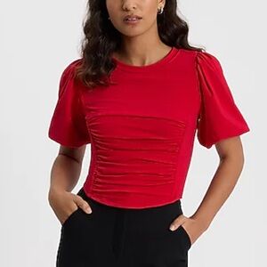 Express Vibrant Red Puff Sleeve Crop Top